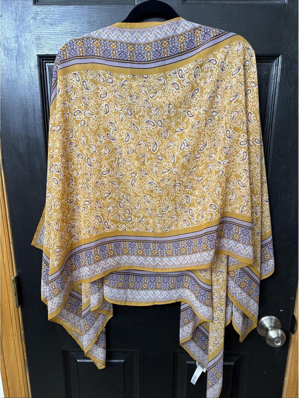 J.Jill Paisley Floral Poncho Cover Up Chiffon Golden Yellow & Purple One Size - Picture 8 of 8